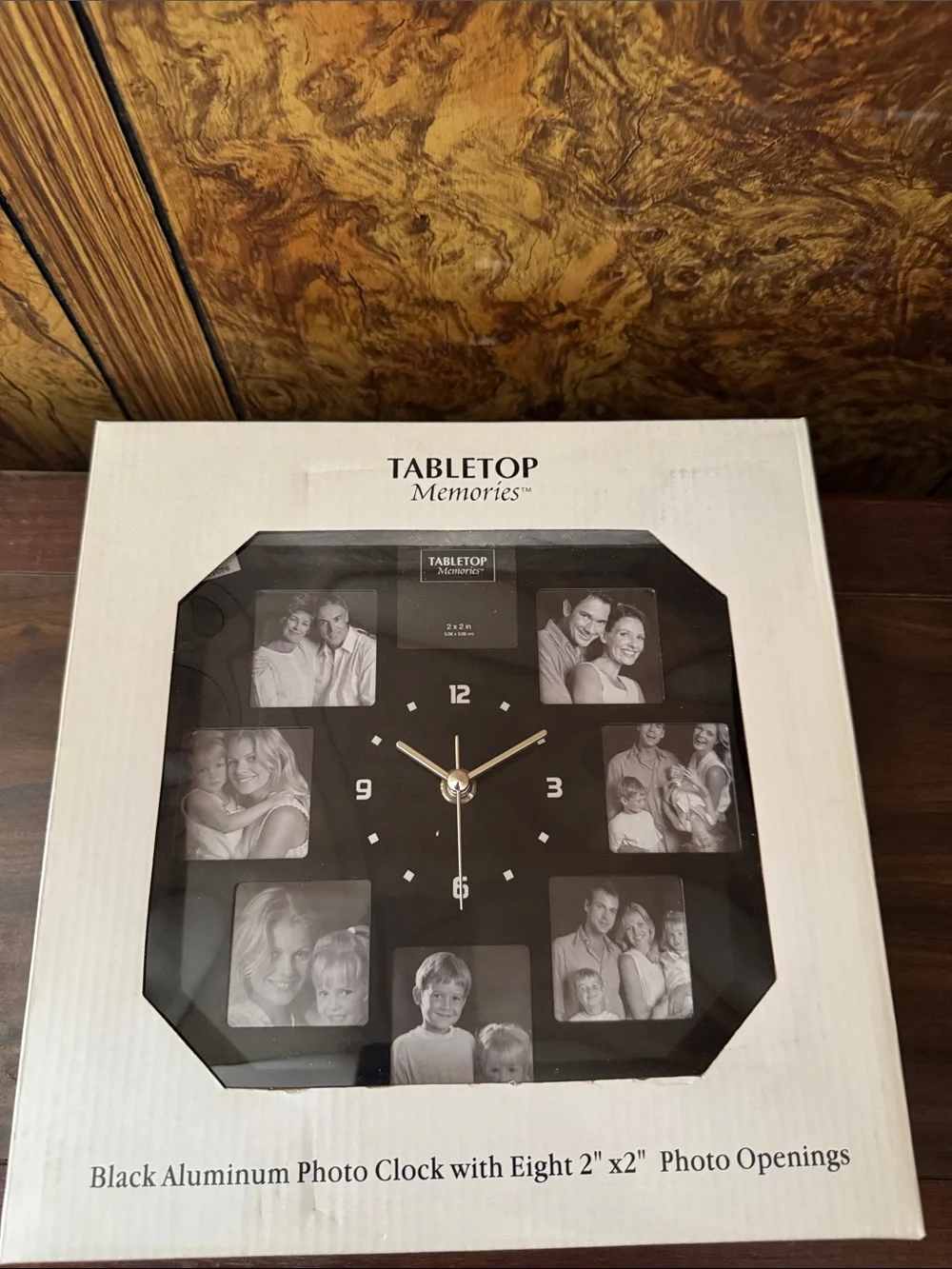Black Aluminum Photo Clock with Eight Photo Openings